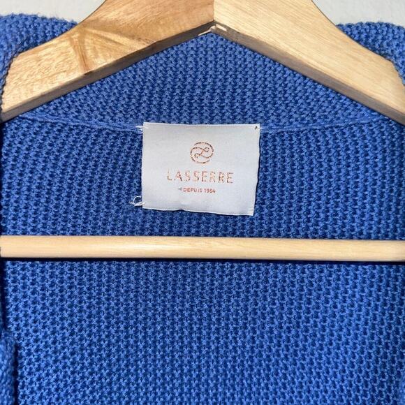 Lasserre Blue Knit Blazer Cardigan Cotton Acrylic Button Front Medium Pockets - Picture 2 of 7